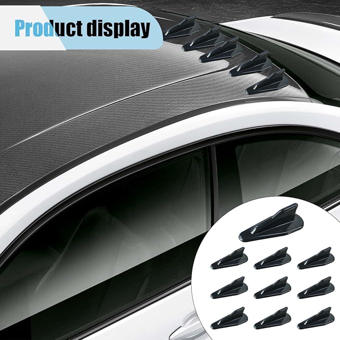 10PCS Rear Diffuser Car Shark Fin Spoiler Kit, Black Mini Spoiler Roof Wing, Auto Rear Tail Wing Compatible with Air Vortex Generator, Universal Car Decoration Accessories (Black)