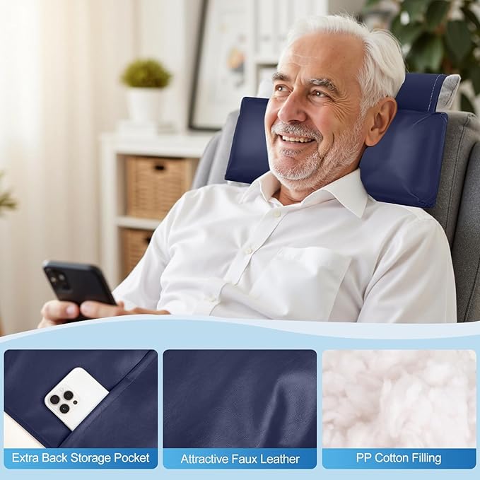 Leather Recliner Pillow, Adjustable Neck & Head Support Pillow, Pu Leather Non-Slip Headrest for Pain Relief & Relaxation, Ideal for Recliner Chair, Couch, Office Chair, Sofa