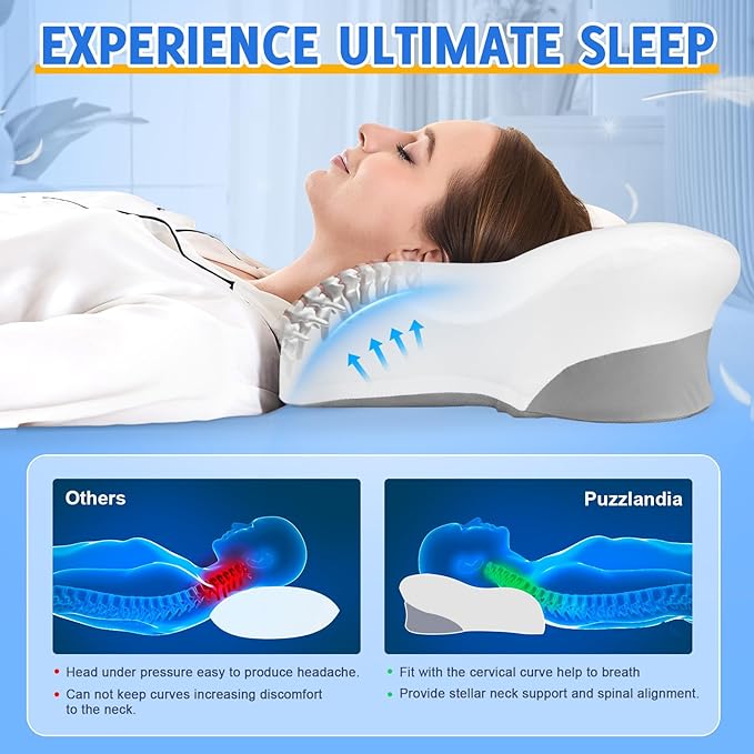 Cervical Neck Pillow for Side Sleeper - Memory Foam Pillows Ergonomic Neck Support for Pain Relief Contour Memory Foam - Adjustable Orthopedic Bed Pillows with Breathable Pillowcase Queen Size