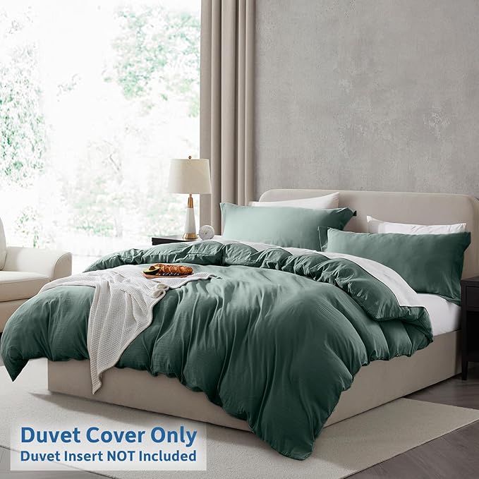 Nestl Forest Green Duvet Cover Full Size - Soft Double Brushed Full Size Duvet Cover Set, 3 Piece, with Zipper Closure, 1 Duvet Cover 80x90 inches and 2 Pillow Shams