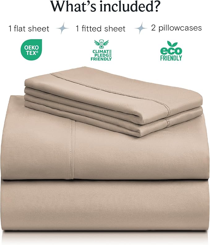 LuxClub 4 PC King Sheet Set, Breathable Luxury Bed Sheets, Deep Pockets 18" Wrinkle Free Cooling Bed Sheets Machine Washable Hotel Bedding Silky Soft - Light Khaki King