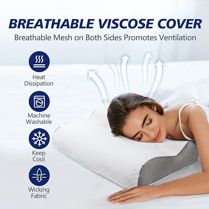 Memory Foam Bed Pillow for Sleeping, Ergonomic Cervical Neck Support Orthopedic Contour Pillow for Side Back Stomach Sleeper, Neck and Shoulder Pain Relief Anti Snoring Pillow (Firm, 1)