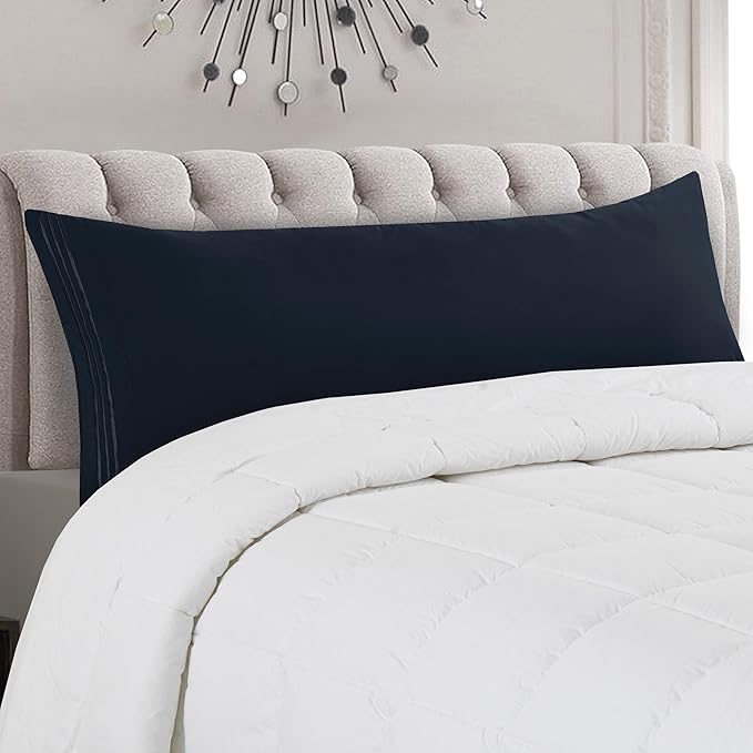 Mocassi 1-Piece Premium Body Pillowcase 1800 Series Hotel Quality Microfiber - Soft and Breathable with 3-Line Embroidery Wrinkle and Stain Resistant, Easy Care, 21" x 54", Navy Blue