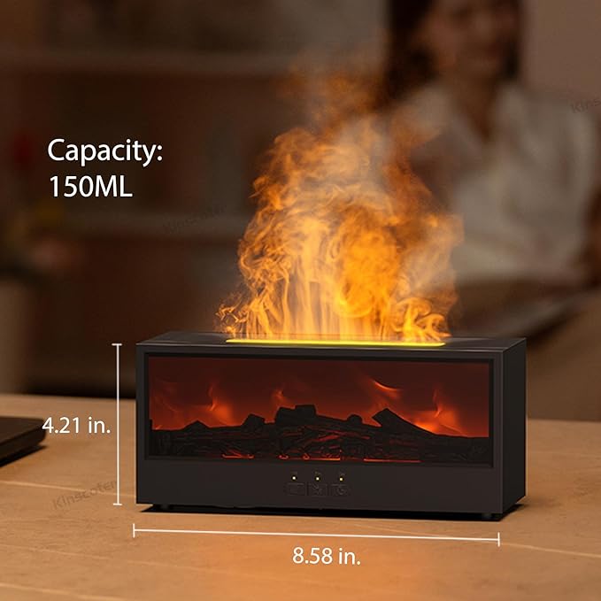 Essential Oil Diffuser Flame Colorful Water Vapor Fireplace Diffusers Fire Humidifier for Aromatherapy Aroma Therapy Machine (Black Fireplace (Short Version))