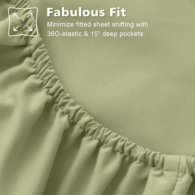 Cal King Size 4 Piece Sheet Set - Comfy Breathable & Cooling Bed Sheets Set, Soft and Wrinkle Free, Deep Pockets, Easy & Secure Fit, Hotel Luxury Bedding for Women, Men - Oeko-Tex - Olive