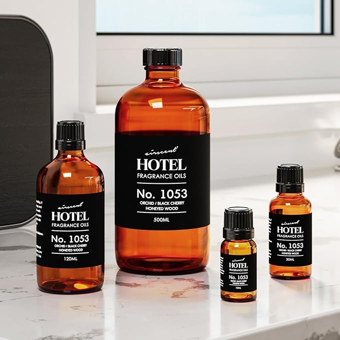 AirScent Black Orchid Hotel Diffuser Oil No. 1053 - Orchid, Black Cherry, Honeyed Wood - Premium Fragrance Oil for Ultrasonic and Waterless Diffusers and Crafting - 10 mL, 0.34 fl oz Glass Bottle