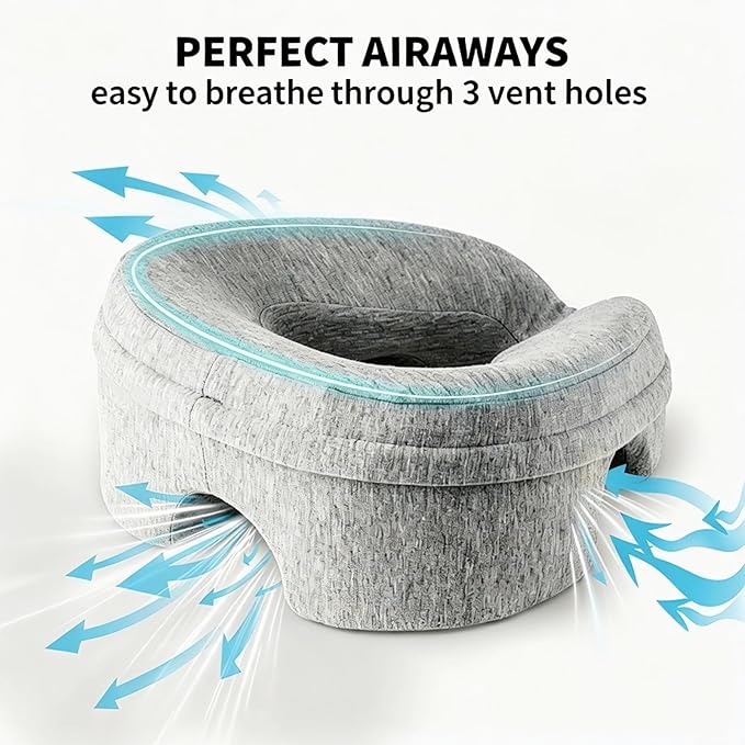 VVB Face Down Pillow for Massage Table, Massage Headrest for Bed, Stomach Pillows with Face Cradle Pad, BBL Pillows After Surgery Post Eye Surgery Recovery, Massage Pillow with Removable Cover Grey