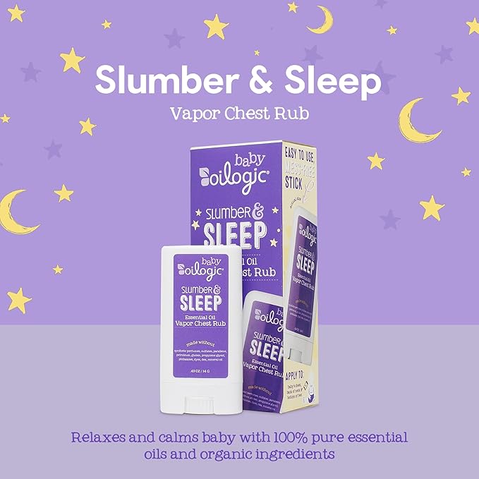Oilogic Slumber & Sleep Chest Vapor Rub Essential Oil for Babies & Toddlers - Gentle Essential Oils Soothe & Calm the Senses - Pediatrician-Tested, Safe for Baby, Mess-Free Application, .42 Oz