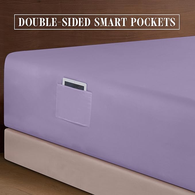 Elegant Comfort Luxury 1500 Premium Hotel Quality Microfiber 4-Piece Sheet Set - Soft, All Around Elastic 18-24 Inches Deep Fitted Sheet - Extra Deep Pocket Sheets, Twin/Twin XL, Lavender