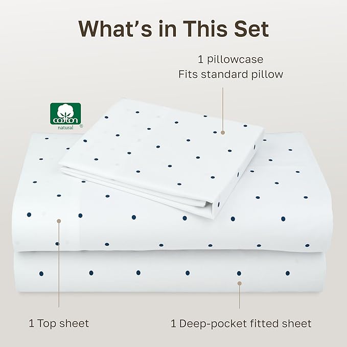 California Design Den Soft 100% Cotton Twin XL Sheet Set, 400 Thread Count Good Housekeeping Award Winner, Smooth Sateen Finish, Cozy and Durable Cotton Bedding Set - Polka Dot