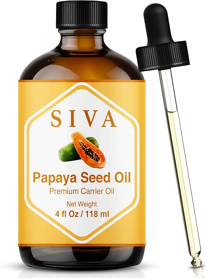 Siva Papaya Seed Oil 4oz (118ml) Premium Cold-Pressed 100% Natural Carrier Oil with Dropper for Face, Skin Care, Body Massage, Hair Care, Hair Oiling & Scalp Massage