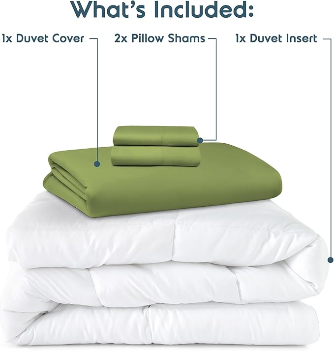 Nestl Full Duvet Cover Set with Comforter Insert - Calla Green 4 Piece 80x90 Duvet Cover & 2 Pillow Shams with White Quilted Down Alternative Comforter, Ultra Soft, All Season