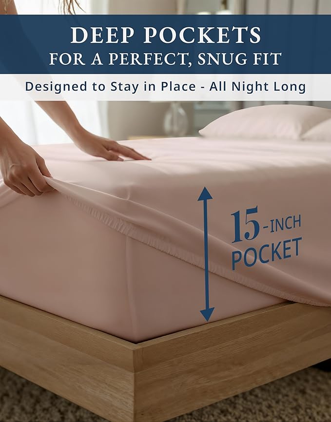 LANE LINEN Luxury 100% Egyptian Cotton Bed Sheets Twin Size - 1000 Thread Count, Fully Elasticized Reinforced 15" Extra Deep Pocket Twin Sheets, Soft & Comfy Sateen Weave for Silky Finish-Sepia Rose