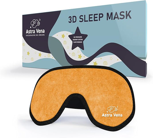 3D Sleep Mask for Kids, Light Block Sleeping Blindfold Memory Foam Contoured Eye Mask for Sleep, Adjustable Strap Eye Cover and Travel Sleep Mask for Boys Girls, Orange