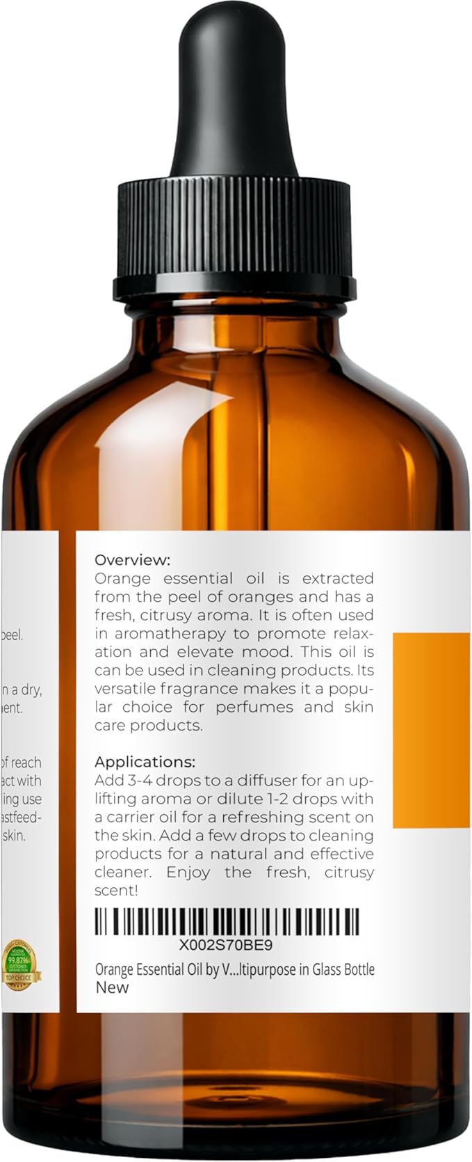 Orange Essential Oil by Velona - 4 Fl Oz | Therapeutic Grade | for Aromatherapy Diffuser, Massage, Skincare, Haircare, Soapmaking | Undiluted