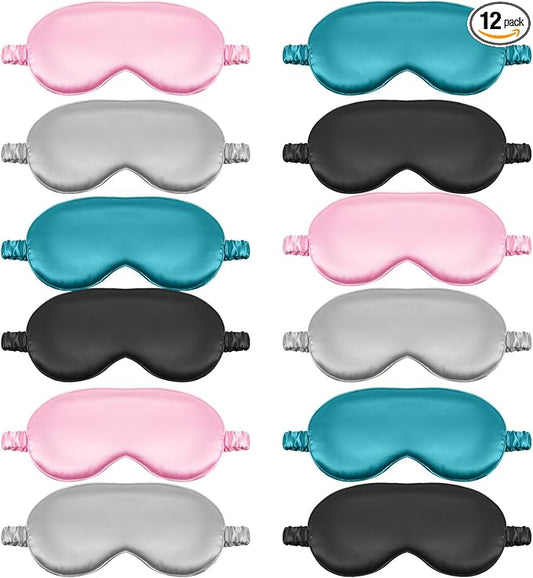 12 Pcs Silk Eye Masks for Sleep Bulk, Soft Satin Eye Covers for Sleeping Women Men Night Mask with Adjustable Elastic Strap Sleep Cover Blindfold Eyeshade for Travel Nap, 4 Colors