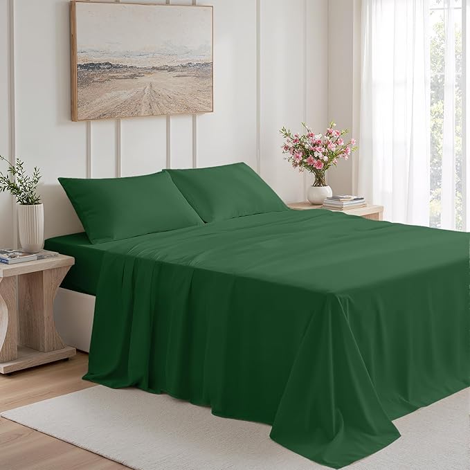 Cal King 4 Piece Bed Sheet Set - Ultra Imitation Cotton-Premium Breathable & Cooling Sheets Hotel Luxury Bed Sheets Deep Pocket up to 15" (Emerald Green, California King)