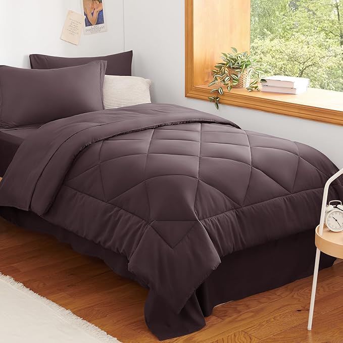 CozyLux Twin XL Comforter Set Cocoa Powder - 5 Pieces Twin Extra Long Bed in a Bag for College Dorm, All Season Bedding Set for Girls and Boys, Soft Bed Set with Comforter, Sheets, Pillowcase & Sham