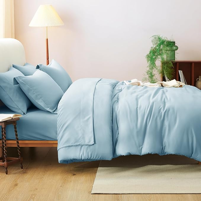 CozyLux King Size Comforter Set Light Blue, 7 Pieces Bed in a Bag King Comforter Set with Sheets, Luxury Bedding Sets with Down Alternative Comforter, Fitted Sheet, Flat Sheet, Pillowcases & Shams