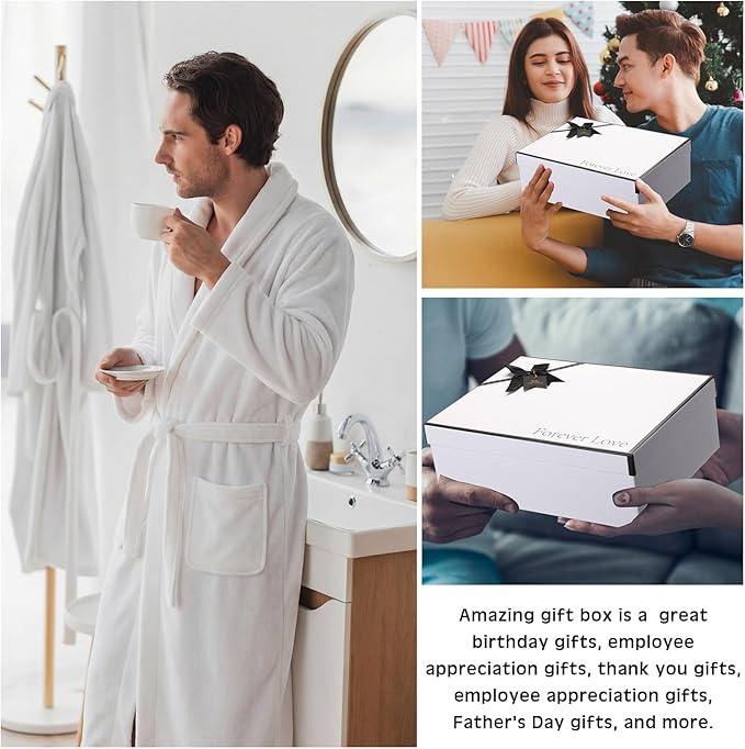 Nuogo 15 Pcs Birthday Gifts for Men Beard Care Set for Him Dad Birthday Gifts Basket Ideas Kit for Men Tumbler Bath Robe for Father's Day Dad Husband Boyfriend Box(Unhooded,White)