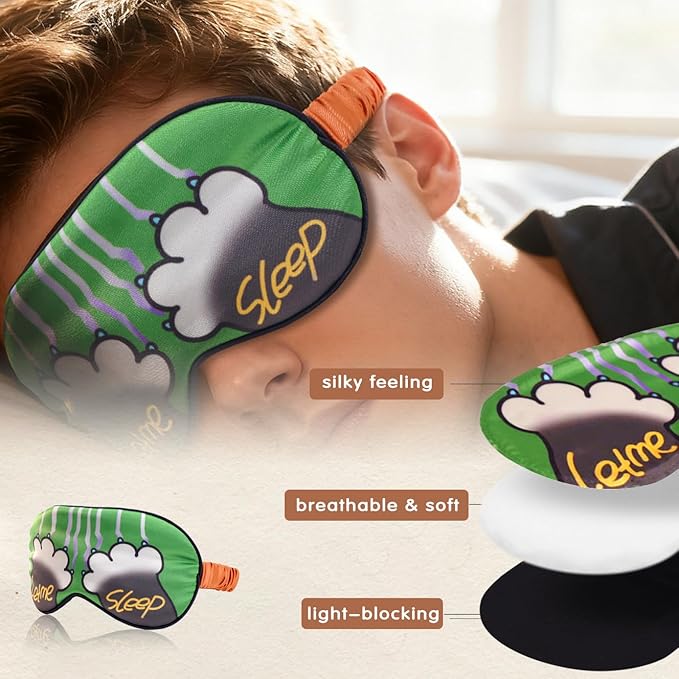 Sleep Masks, 3 Packs Silky Satin Eye Masks for Sleeping,Effective Light Blocking Blindfold for Men Women, Cute Cat Paw Design, with No-Pressure Elastic Strap