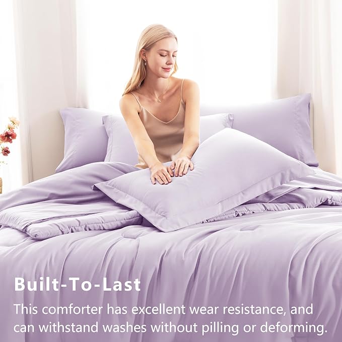 CozyLux Full Size Comforter Sets Lavender, 7 Pieces Bed in a Bag Full Comforter Set with Sheets, Light Purple Luxury Soft Bedding Set with Down Alternative Comforter, Sheets, Pillowcases & Shams