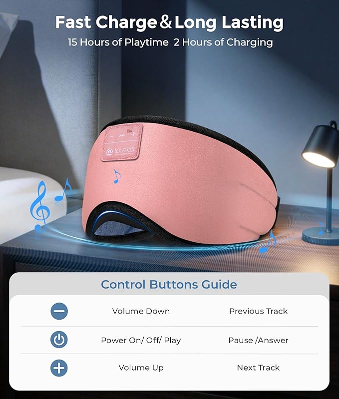 LOVE EYE Sleep Headphones Bluetooth 5.4 Sleeping Eye Mask Wireless Music Earphones with HD Speakers for Side Sleepers Total Blackout Cotton Mask for Travel, Office, Unique Gifts (Pink)