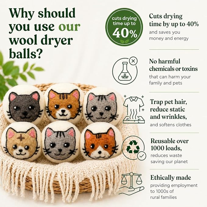 Complete Laundry Kit – Laundry Detergent Sheets, Wool Dryer Balls & Essential Oils – 3 Sheet Packs + 6 XL Cat Dryer Balls + 6 Scent Oils for Natural Clean, Soft & Fresh Laundry