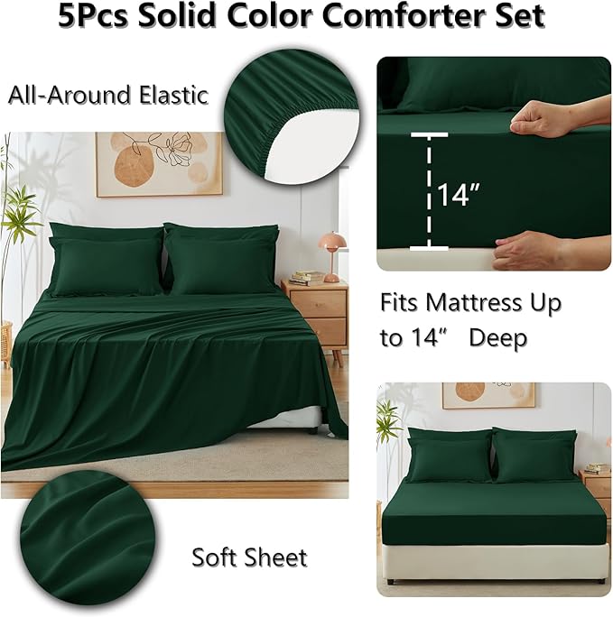 CozyLux Twin XL Comforter Set Emerald Green, 5 Pieces Bed in a Bag Twin Extra Long Comforter Set with Sheets for College Dorm, Bedding Sets with Down Alternative Comforter, Sheets, Pillowcase & Sham