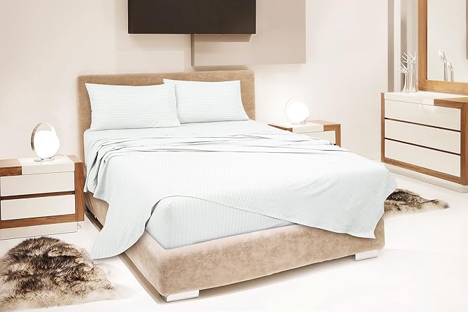 ROYALE LINENS 3 Piece Twin XL Sheets Set - Soft Brushed 1800 Microfiber - 1 Fitted, 1 Flat Sheet, 1 Pillow case - Wrinkle Free & Fade Resistant - Hotel Luxury Bed Sheets (Stripe White, Twin XL)