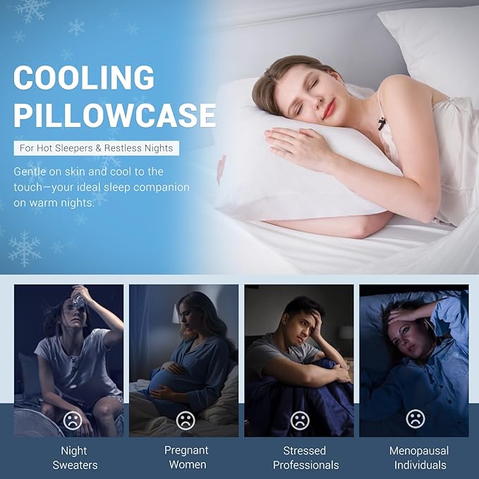 Elegear Cooling Pillow Cases for Hot Sleepers, Japanese Q-Max 0.5 Cooling Pillowcases, Both Sides[Cooling/Cotton], Breathable Soft Pillowcase for Hair and Skin, Set of 2-White (King (20" x 36"))