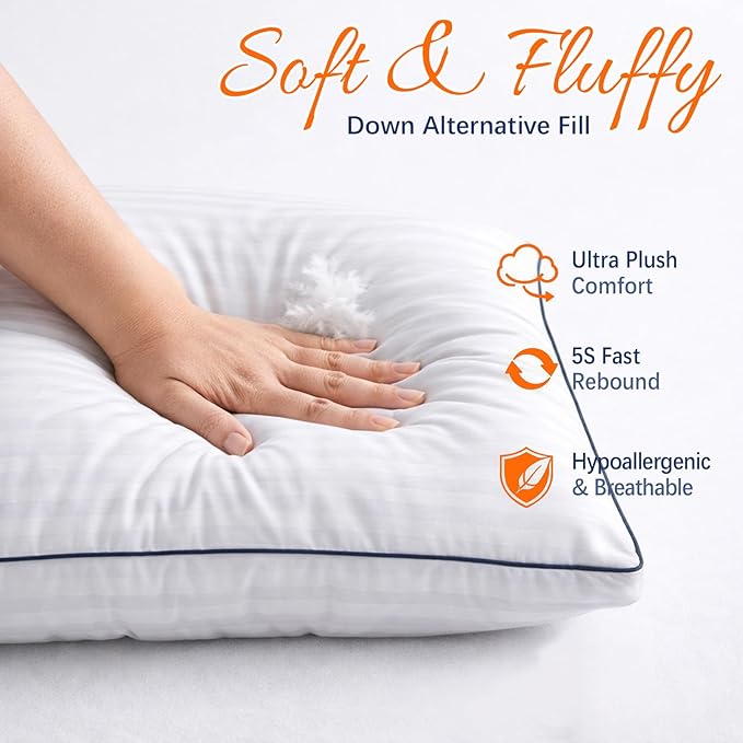 Yettbea 18x18 Inches Pillow Inserts Set of 2- Premium Soft Down Alternative Fill, Decorative Throw Pillows for Couch, Bed & Sofa, Supportive White Striped Bedroom Pillow Forms