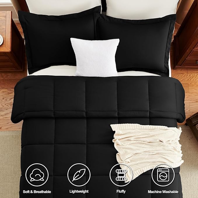 CozyLux Full Size Comforter Sets - Black Comforter Full Size, 3 Pieces Box Stitched Bed Set for All Seasons, Soft Lightweight Bedding Sets with 1 Down Alternative Comforter and 2 Pillow Shams