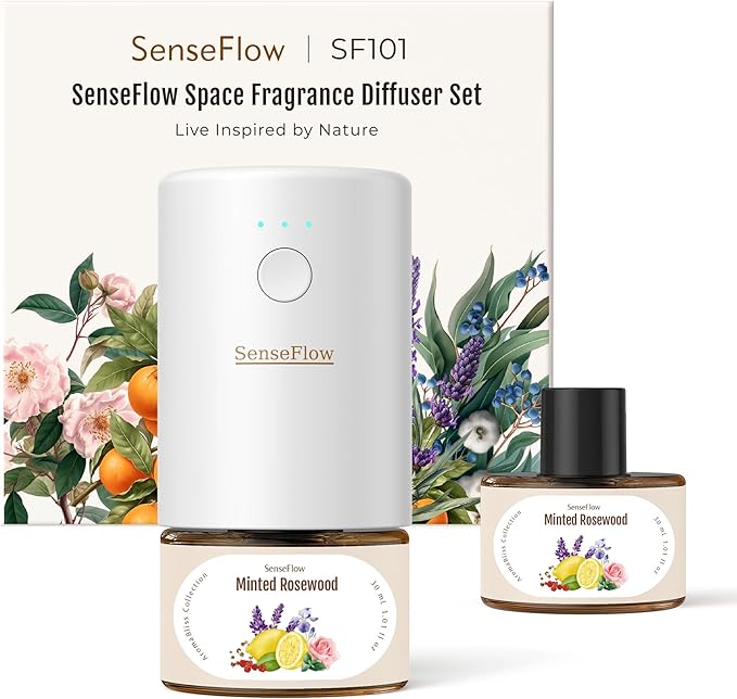 Essential Oil Refill 1.02oz/30ml - Free SF101 Waterless Aromatherapy Diffuser, Covers 1000 Sq Ft, 120-Day Natural Scent,Minted Rosewood