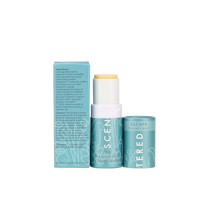 Scentered Aromatherapy Balm Stick - Escape - Natural Calm Essential Oil Roll On - Meditation Aid for Relaxation & Self-Care - Frankincense, Oud, Sandalwood - Mindfulness Gifts for Women