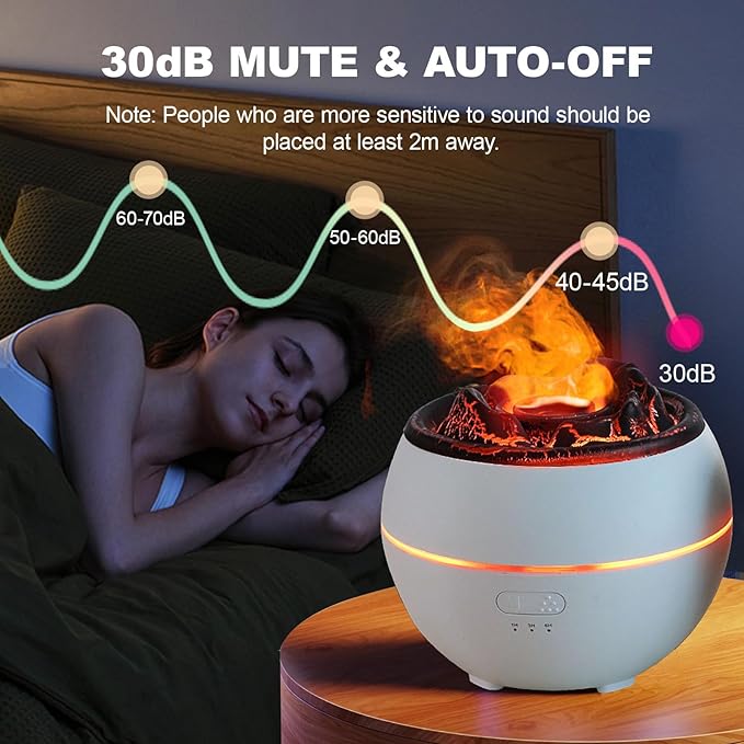 Volcano Essential Oil Diffuser, Volcano Flame Aromatherapy Diffuser, 7 Colors Fire Light & 4 Essential Oils, 360ml Auto-Off Cool Mist Ultrasonic Humidifier/Diffuser for Home Party Holiday