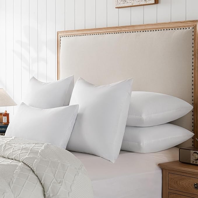 basic home Hotel-Style Goose Feather Down Euro Pillow Insert for Sofa & Bed - 100% Odorless & Plump Cushion Filler - 233TC Cotton with Inner Liner to Prevent Poking (30x30 Inch)