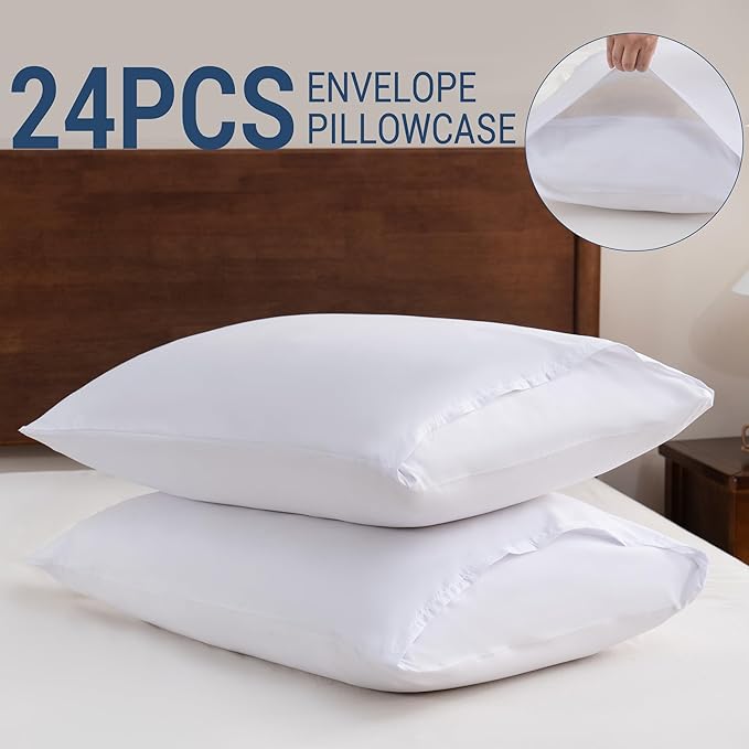 White Pillowcases Queen Size 24 Pack - Bulk Pillow Cases with Envelope Closure, Soft Brushed Microfiber Pillow Covers Hospital Hotel Airb&bs Essentials for Hosts, 20x30