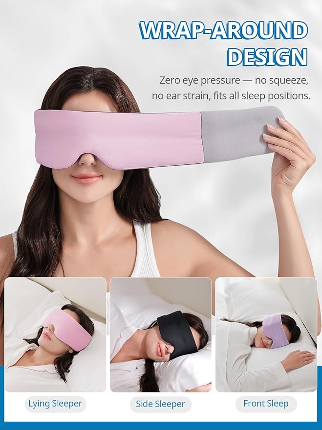 SARISUN Sleep Mask,Eye Masks for Sleeping,for Women/Men/Nap/Travel/Yoga, Dual-Side Blackout Eye Covers for Side Sleeper,No Strap Desigh,Adjustable Band,Pressure-Free,Wrapped Around Pink