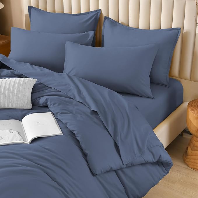 Litanika Twin Comforter Sets Bluish Grey - 5 Pieces Bed in a Bag Beddding Sets, Solid Lightweight Bed Set with Comforter, Sheets, Pillowcase & Sham