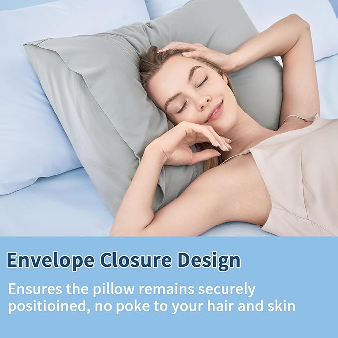 Luxury Cooling Pillowcases Queen Size 2 Pack, Q-Max>0.4 Cool Touch for Hot Sleepers&Night Sweats Beauty Sleep Anti-Frizz, Softer Than Silk Pillowcover Oeko-TEX Certified Grey