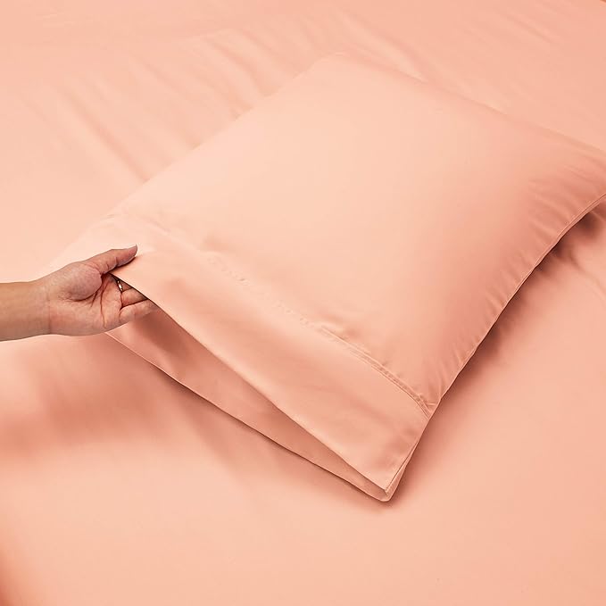 Nestl Twin Size Sheet Set, 4 Piece Extra Deep Pocket (18-24 inches), Microfiber, Hotel Luxury, Soft, Breathable, Wrinkle-Free, Easy to Care, Peach