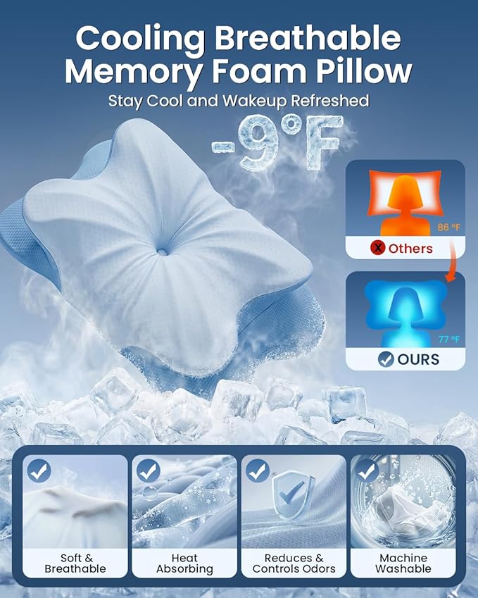 Cervical Pillow for Neck Pain Relief, 4-Height Adjustable Oeko-TEX Memory Foam Contour Pillow for Sleeping, Ergonomic Orthopedic Cooling Neck Pillow for Side Back Stomach Sleepers, Arm Support