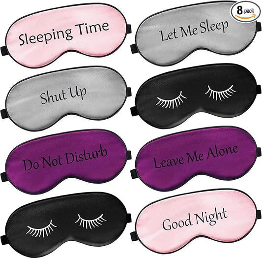 8 Pieces Funny Sleep Mask Silk Eye Mask with Adjustable Strap Soft Cute Blackout Blindfold Eye Cover for Women Men Full Night's Sleep, Travel, Nap, Meditation(Classic Colors)