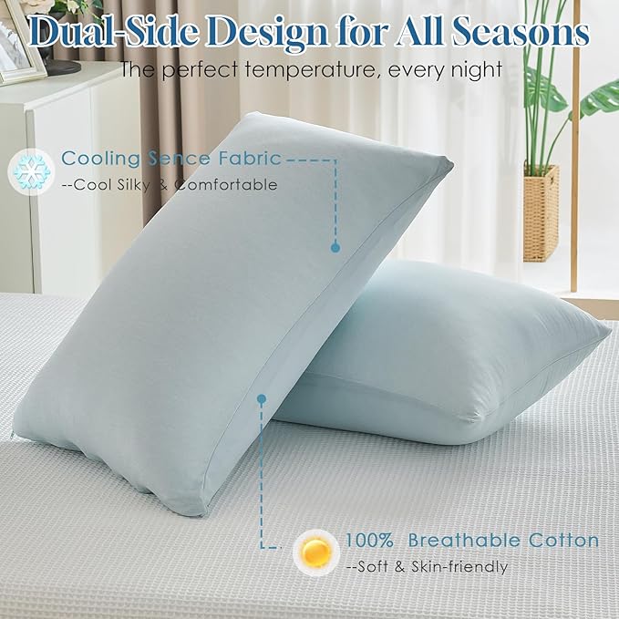 CHOSHOME Cooling Pillow Cases Zipper Pillow Covers Q-Max > 0.45 Zippered Pillowcases for Hot Sleepers, Soft, Breathable, Skin-Friendly, 2 Pack (Queen, 20"x30", Ice Blue)