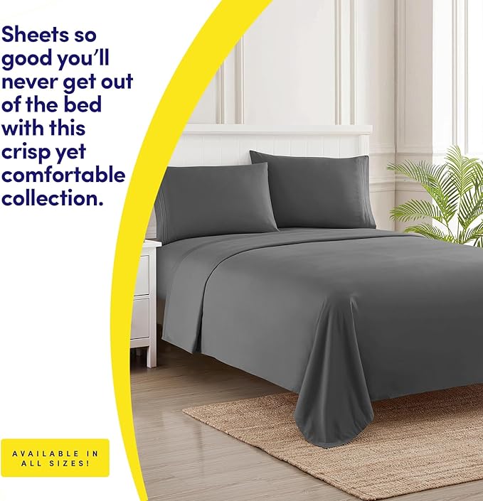 1500 Supreme Collection Extra Soft RV Short Queen Sheets Set, Gray - Luxury Bed Sheets Set with Deep Pocket Wrinkle Free Hypoallergenic Bedding, Over 40 Colors, RV Short Queen Size, Gray