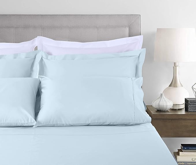 Threadmill Pillow Cases Standard Size | 800 Thread Count Sateen Weave | 100% Cotton 2 Piece Solid Pillow Covers | Extra Long Staple Cotton | Hotel Quality Light Blue Pillow Covers
