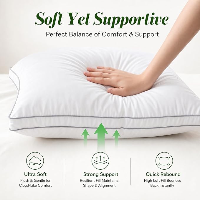 Goose Down Pillow, King Size Set of 1 with 3-Layer Design, Hotel Down Bed Pillow for Side, Back, and Stomach Sleepers, Soft 600 Thread Count Cotton Cover–Luxury Hotel Pillows Quality(19" x 35")