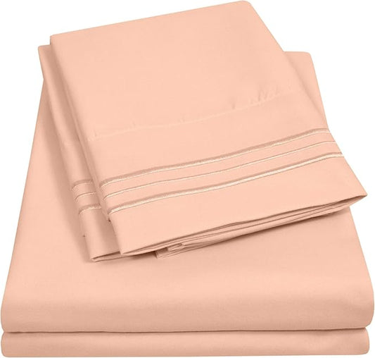 1500 Supreme Collection RV Short Queen Sheets Set, Peach - Short Queen Bed Sheets for RV Camper Mattress, 1500 Supreme Collection Soft Sheets, RV Queen Size, Peach