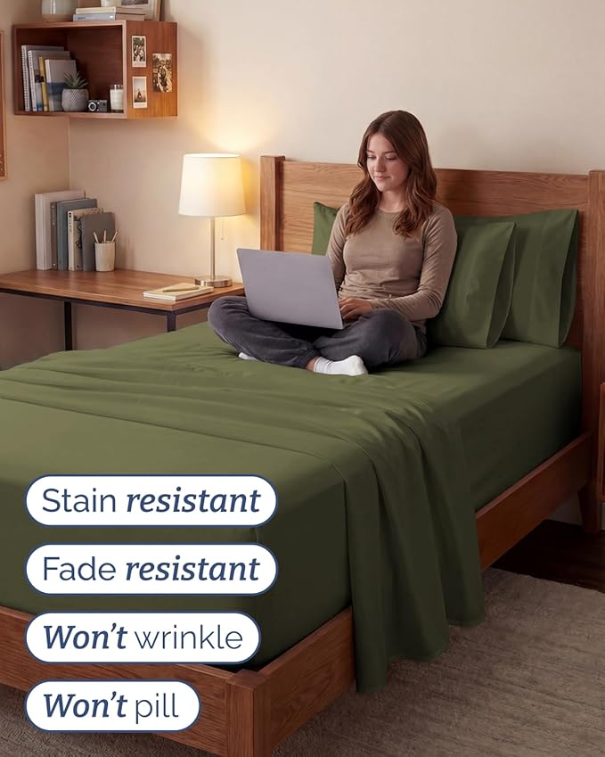 Extra Deep Twin XL Sheet Set - 4 Piece Breathable and Cooling Sheets - Hotel Luxury Bedding for Women, Men, Kids & Teens - Easy & Secure Fit - Soft and Wrinkle Free - Extra Deep Pockets - Sage Green